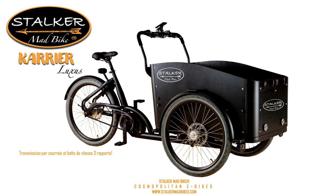STALKER Mad Bike® KARRIER Luxus - Triporteur Electrique avec Moteur Central Puissant Transmission Par Boîte à Vitesses et Courroie - STALKER MAD BIKE